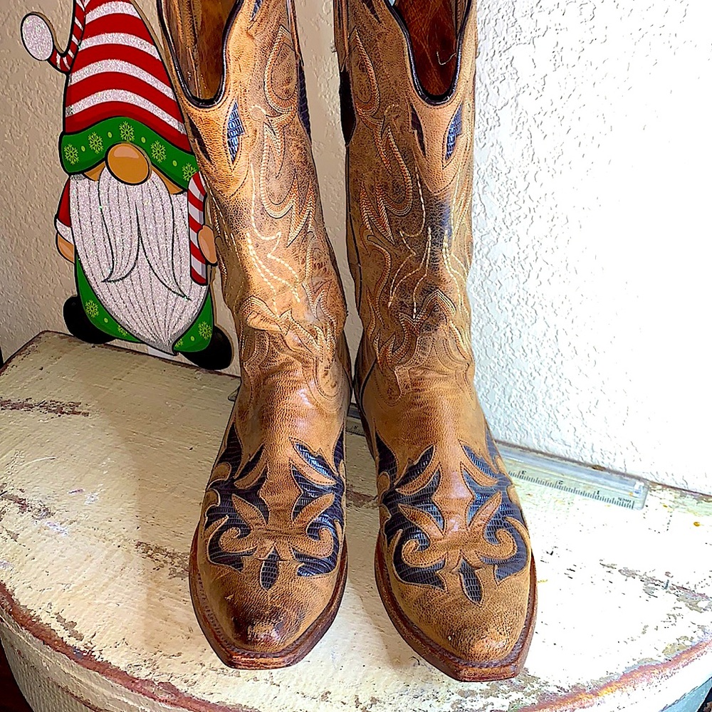 Johnny Ringo Brown Black lizard  Thunder cat leather snip toe boots